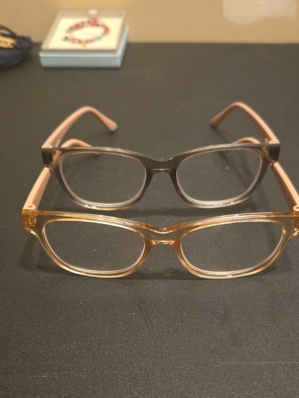 Womans Clear Pink and Gray Readers Eyeglasses Frames 2.5 Readers